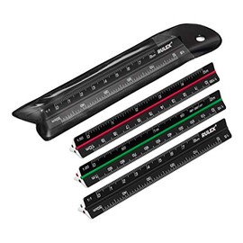 Rulex 100mm 10cm Micro Black Metal Triangular Scale Ruler with Coloured Stripes and Scales: Side 1 – 1:1 & 1:5, Side 2 – 1:20 & 1:10, Side 3 – 1:50 & 1:100