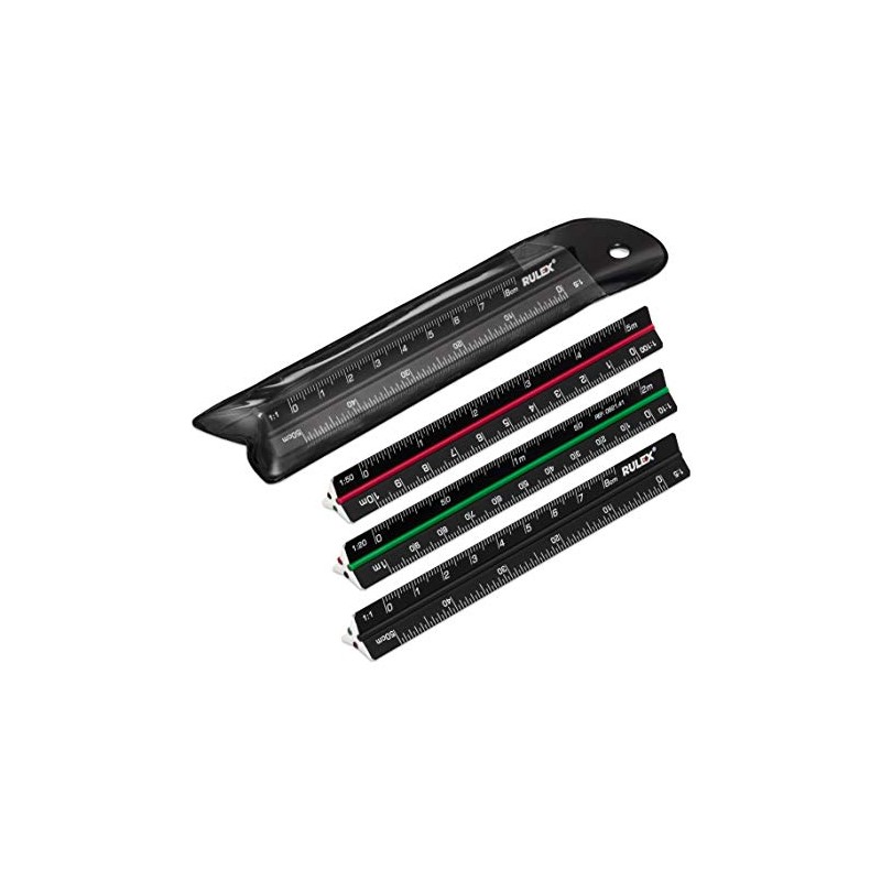 Rulex 100mm 10cm Micro Black Metal Triangular Scale Ruler with