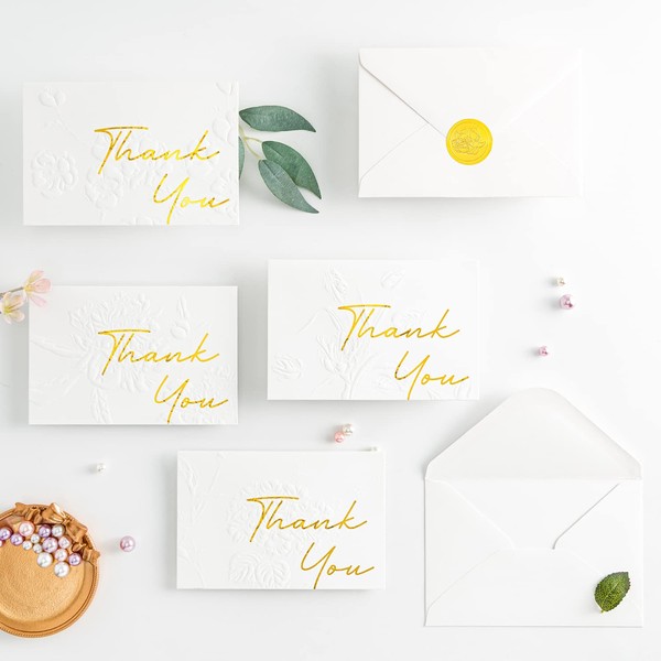 Crisky 50 Pack Thank You Greeting Cards With Envelope Gold Series Thank You Cards for Wedding/Bridal Shower/Baby Shower/Business/Graduation