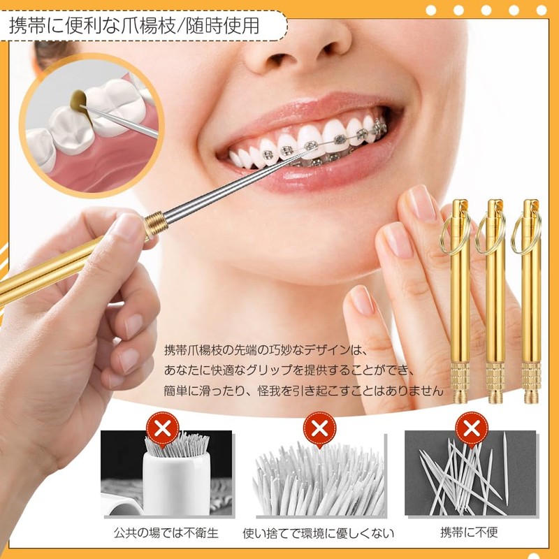 Metal Toothpick, Telescopic Toothpick, Set of 3, Outdoor Equipment, Waterproof,
