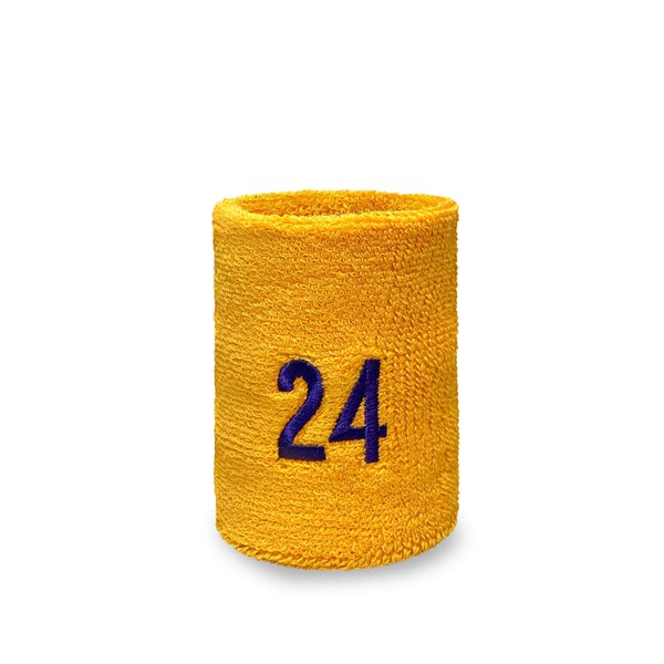 COUVER Basketball Star Golden Yellow Wristband with Purple(Like LA Laker Purple) Number 24, 2.5 Inch, 1 Piece
