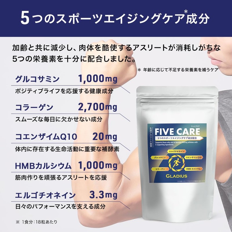 GLADIUS FIVE CARE 540粒 スポーツサプリ サプリメント タブレット グルコサミン コラーゲン コエンザイムQ10