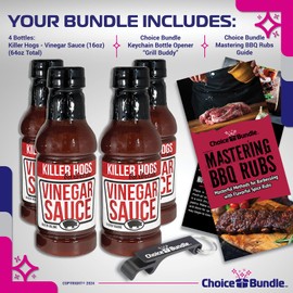 Killer Hogs Vinegar Sauce BBQ 4 pk (64 oz) Great to Dip Toss Glaze & More + Barbecue Masters & Bottle Opener (6 Items)!