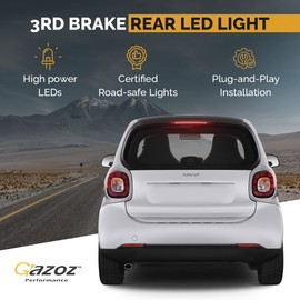 GAZOZ PERFORMANCE GP 3rd Third Brake Back LED Light with Smoked Lens - Rear Stop Lamp for Smart Fortwo & Forfour 2014-2019 453 Gen 3 - Smart Car Accessories
