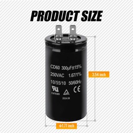ZOWZEA 300uF MFD ±15% CD60 Motor Start Capacitor 250VAC 50/60Hz for Electric Motor Starting