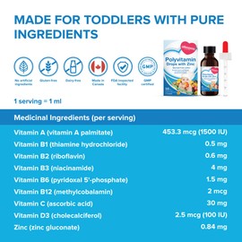 ALLMOM'S Allmom's Choice Polyvitamin Drops with Zinc, 1-3 Years, 9 Essential Vitamins (Vitamin A, B Complex, C, D3) and Mineral of Zinc, which are often lacking in a Children's Diet. Great Taste in Easy-To-Take Liquid Form, 50-Day Supply