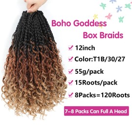 Wodun 12inch Goddess Box Braids Crochet Hair Crochet Box Braids Curly Ends 3X Bohemian Crochet Box Braids Hair Synthetic Crochet Hair Extensions