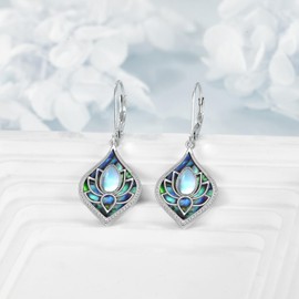 Uroen Lotus Earrings Silver 925 Lotus Earrings Hanging Moonstone Drop Earrings Lotus Flower Jewellery Gift for Women, No Gemstone