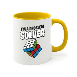 Luxe Gifting Rubik Player 2Tone Mug 11oz Yellow -A Problem Solver - Math Lover Friends Cubers Brain Games Puzzle Kids Teen Adult Grand Master
