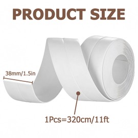 Honitra 3 Roll White Caulk Strip, 1.5" x 10.5Ft Self Adhesive Caulk Tape with 2 Pcs Caulking Tool and 1 Glue, Waterproof Caulking Sealing Tape for Kitchen Toilet Bathroom Sink Basin Edge Protector