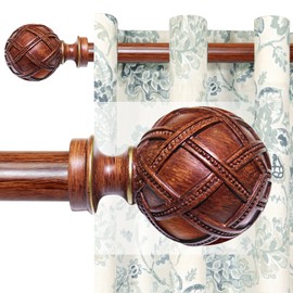 Single Curtain Rod for Windows 66 to 120 Inches(5.5-10ft): 1 inch Diameter Adjustable Curtain Rod, Heavy Duty Curtain Rod with Netted Texture Finials, Size:36-120(Redwood)