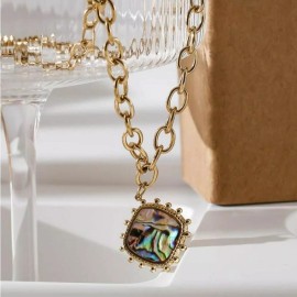 LUNA GALAXY Necklace - Round link chain with square abalone design pendant.