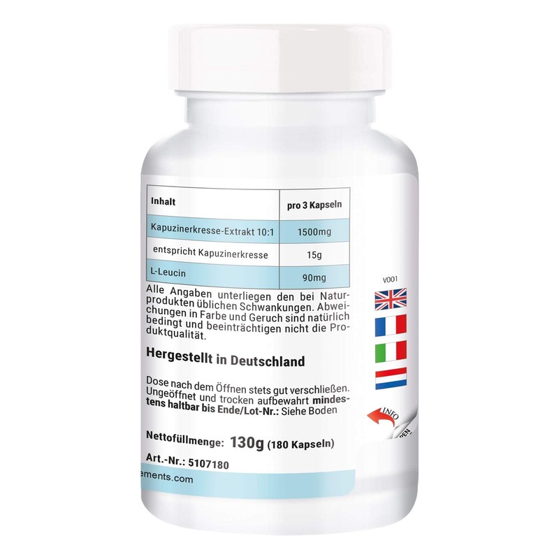 Nasturtium Extract, 500 mg, 180 Capsules, High Dose, Vegan, Quality