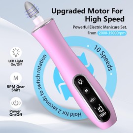 Electric Nail File Drill, Cordless 2000 mAh Rechargeable Nail Filer Electric, Portable Nail Dril 10 Speeds Professional Machine Drill for Nails Acrylic Manicure and Thick Toenails Buffer Grinder Care
