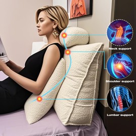 SRXBYWS Headboard Pillow Queen Bed Wedge Pillow,Backrest Pillows,Featuring Two Neck Pillow and Two Body Pillow,for Sitting in Bed Backrest Positioning Support,Sofa Bed/Teddy Velvet/Beige