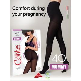 Conte elegant Mommy 40 Denier Quality Tights Women's Maternity Wear Maternity Tights Pregnancy Belly Support Tights for Future Mother, nero