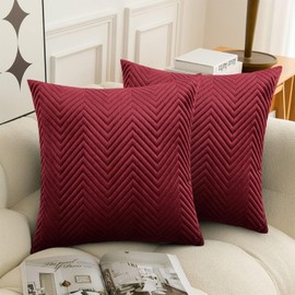 BedLooms Burgundy Velvet Cushion Covers 45 x 45 cm (Pack of 2) Unique Ultrasonic Cushion Cover Decorative Square Throw Pillow Case for Sofa Living Room Couch with Invisible Zipper (18 x 18 Inch)