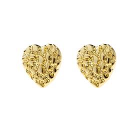 Heart stud earrings Gold nugget earrings Gold heart earrings 925 Sterling Silver, 18K Gold Plated best earrings for sensitive ears Unisex Rough Textured heart earrings studs Gleaming Gift Choice…
