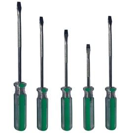 5-Piece Flat Head Screwdriver Set, 5 mm Diameter 5 x 75 mm, Slotted Screwdriver with Magnetic Tips, Sturdy Handle and Standard Precision Flat Screwdriver, 5 x 100 mm, 5 x 125 mm, 5 x 50 mm, 5 x 200 mm