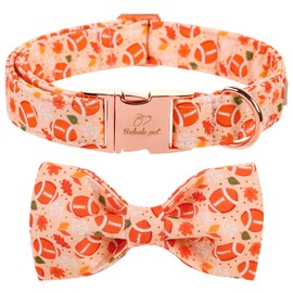 Babole Pet Fall Dog Bow Tie Collar Adjustable Thanksgiving Boy Girl Small Dog Cotton Collars Rose Gold Metal Buckle Orange College Football Printed S
