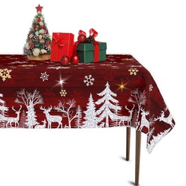 UMURILXY Christmas Red Wood Board Polyester Tablecloth Rectangular 52x70 Inch, Xmas Winter Pine Trees Washable Table Cloth Picnic Party Table Cover for Kitchen Dinning Room Decor