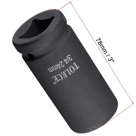 TA-VIGOR 12-Point Deep Impact Socket, 3/4-Inch Drive 24mm Metric Spindle Axle Nut Socket Driver Wrench, Durable CR-MO Steel 78mm Length Nut Impact Socket for Auto Repair Easy Removal