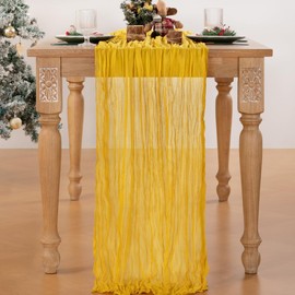 MLMC Cheesecloth Table Runner 10ft Gold Gauze Rustic Cheese Cloth Table Runner 35x120 Inches for Christmas Party Family Gatherings Home Decor