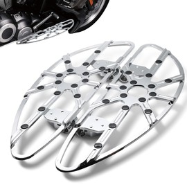 MZS Motorcycle Floorboards Driver, Touring Footboards Rider Front Foot Pegs Skeleton Stretched Chrome Compatible with Road Glide Electra Street Glide Softail Road King Ultra Limited Trike FLD