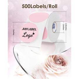 JIAYLABEL Thermal Label Circle Printable Colored Dot Stickers 2 Inch Round Thermal Printer Adhesive Sticky Paper for Kids Classroom Garage Sale Price Tags Custom Business Logo, 500Labels/Roll Pink