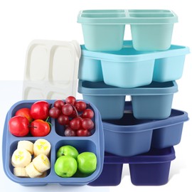Honeydak Snack Containers 4 Compartment, 5 Pack Bento Snack Boxes Reusable Lunchable Containers with Lids Divided Meal Prep Lunch Food Storage Box for School Work Travel(Blue Ombre Color)