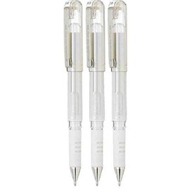 Pentel White Hybrid Gel Grip DX Metallic Gel Pens Broad 1mm Tip Nib 0.5mm Line Width Gel Ink K230-WO (Pack of 3)