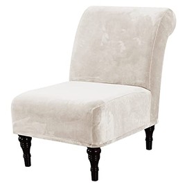 Velvet Accent Chair Covers High Stretch Armless Chair Covers for Living Room Luxury Thick Velvet Chair Slipcovers Modern Furniture Protector with Elastic Bottom, Machine Washable, Ivory