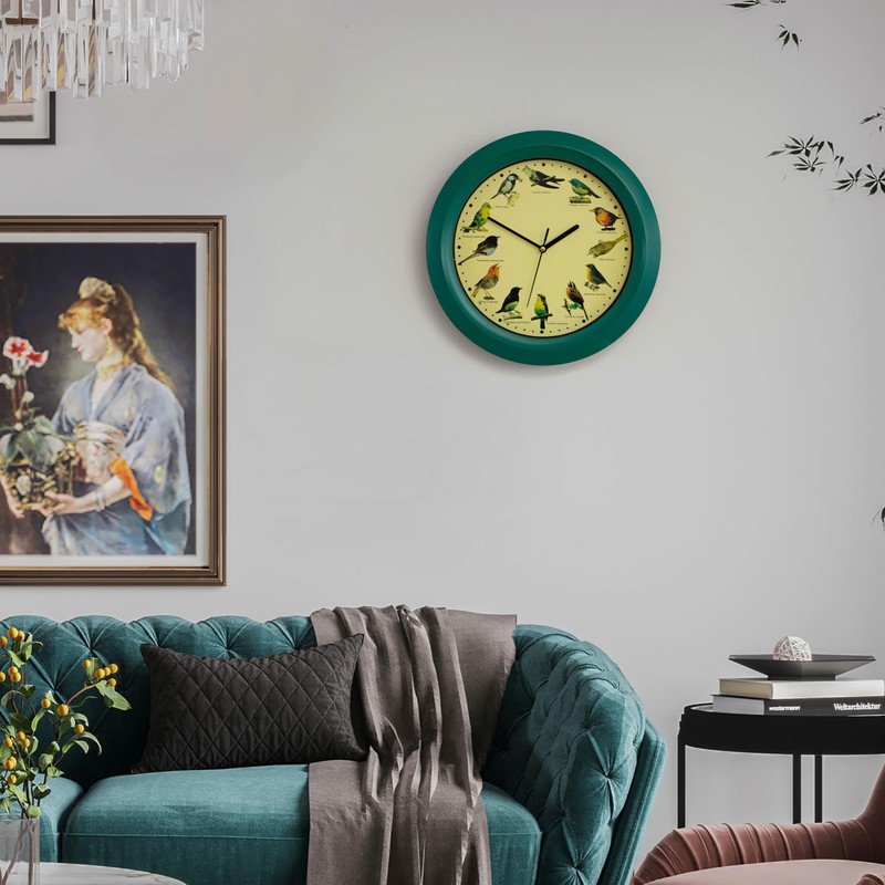 Clockswise 12" Round Decorative Singing Bird Wall Clock Battery-Operated with