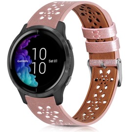 BOTNUW Lace Leather Bands Compatible with Garmin Vivoactive 3/Vivoactive 3 Music Bands,Garmin Venu/Venu 2 Plus Bands Women Men,20mm Breathable Slim Hollow-out Sports Replacement Band