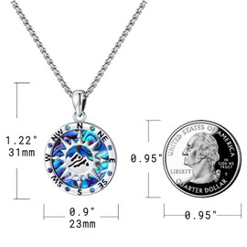 Eusense Compass Necklace for Women 925 Sterling Silver Jewelry Sun & Mountains Compass Pendant Necklace for Men Abalone Necklace Abalone Jewelry Abalone Shell Necklace