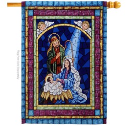 Breeze Decor H114123 Stained Glass Nativity Decorative Vertical House Flag, 28" x 40", Multicolor