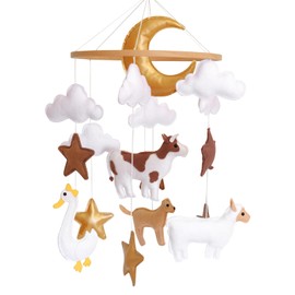 Farm Animals Baby Mobile, Mobile for Crib, Crib Mobile for Boys and Girls, Nursery Mobile for Bassinet, Pack and Play, Cows, Sheep, Golden Retriever, Goose, Moon