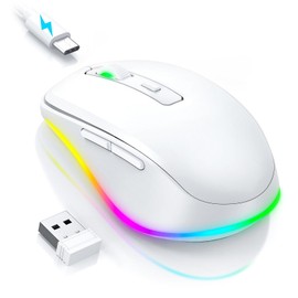 PEIOUS Mouse for Laptop Wireless - LED Wireless Mice with Build-in Jiggler Mover, Rechargeable Moving Mouse Undetectable Wiggler Keeps Computer Awake - White