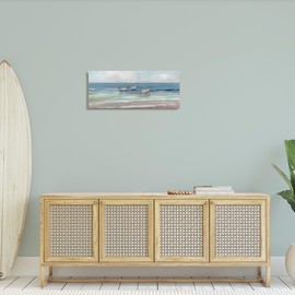 Stupell Industries Panoramic Sandpipers Birds Shoreline Ocean Landscape Painting ,Design by Sally Swatland Blue 30 x 13