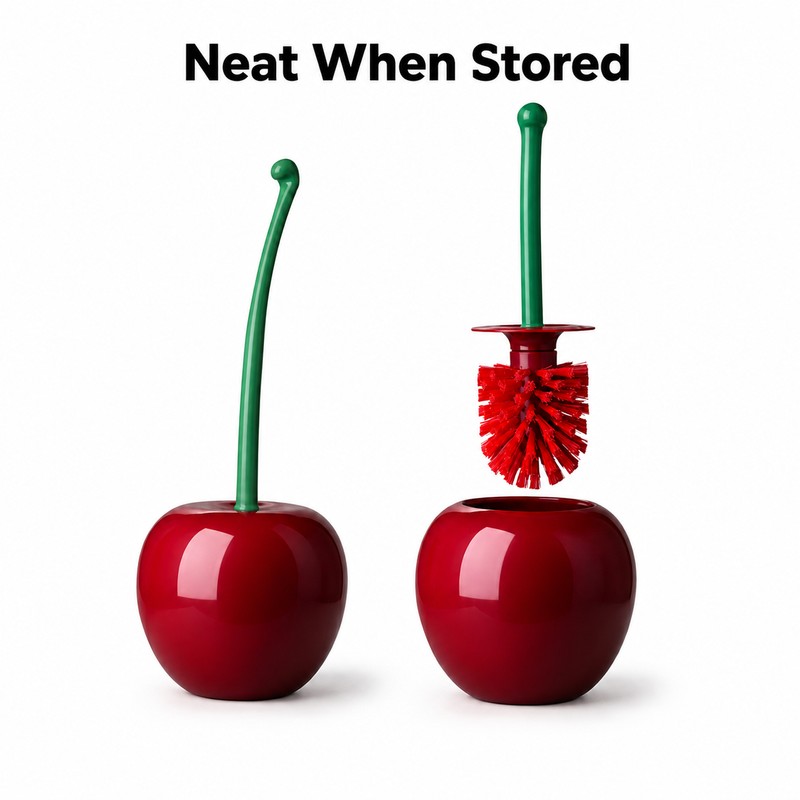 Cherry Toilet Brush Set for Bathroom - Long Handle Soft