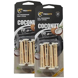 TrexNYC Car Air Fresheners Vent Sticks, Essential Car Odor Eliminator, For Long Lasting Fragrance up to 30 days (Coconut, 2 Packs)