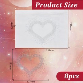 HOBBIESAY Pack of 8 Heart Glass Rhinestone Bedazzled Rhinestones Iron On Hotfix Transfer DIY Decal Patch Appliqué Glittering Bedazzled Crystal Sticker for Clothes Carry Bag DIY Arts Crafts