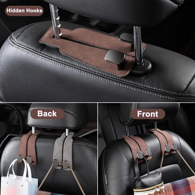 DECOAIRCON 2 Pack Car Hooks for Headrest, Headrest Hooks Car