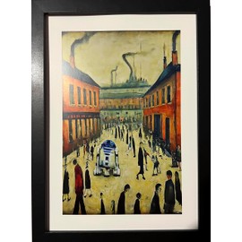 Greetingles Lowry-Style Framed Print. Beautiful Black Ash Frame (Lowry, A4 Droid Street)