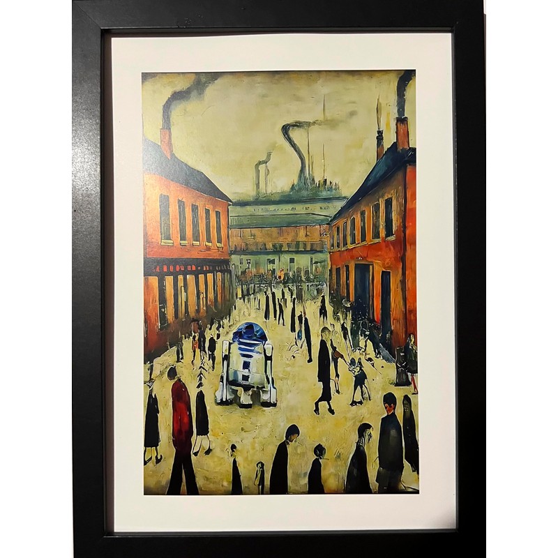 Greetingles Lowry-Style Framed Print. Beautiful Black Ash Frame (Lowry, A4