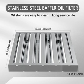 Stainless Steel Commercial Kitchen Hood Filter, Range Hood Baffle Grease Filter for Restaurant Exhaust Hoods, UL/NSF Listed, 19.5 W x 15.5 H Inch 4 Grooves Hood Filters（5 Pack）