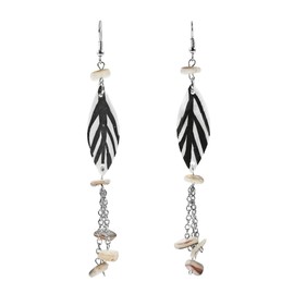 AeraVida Bohemian Summer Beach Painted Leaf Natural Shell Dangle Earrings | Classic Sterling Silver Dangle Earring for women