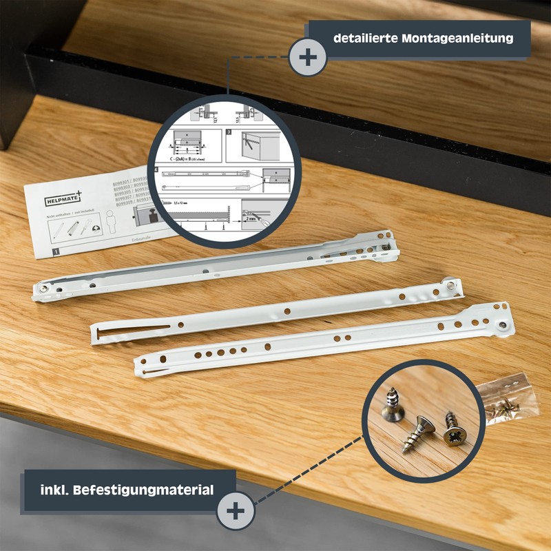 HELPMATE Roller Slide Guides 350 mm 1 Pair Set of