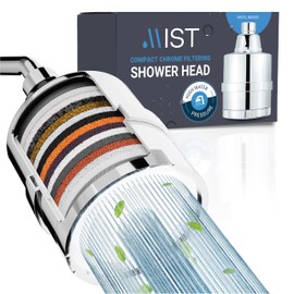 Filtered Shower Head, Revitalizing 15 stage Shower Filter Combo, Improves The Condition of Your Skin & Hair, Shower Water Softener-High Output, Chrome, Compact - Shower filter for Hard water - Mist