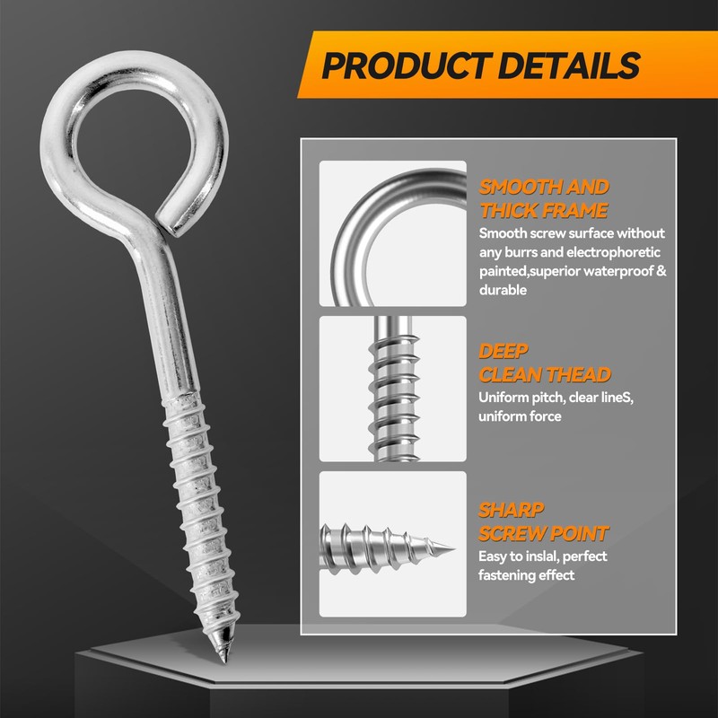 2Pcs 6 Inch Heavy Duty Screw Eyes Hooks, 304 Stainless
